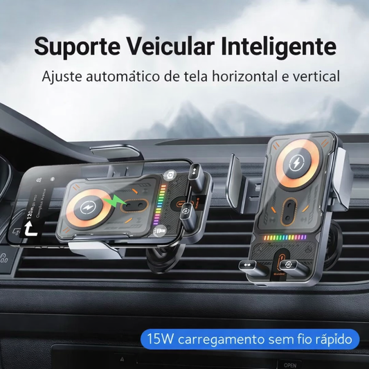 Suporte de Carro com Carregamento Rápido Sem Fios – 15 W Qi