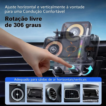 Suporte de Carro com Carregamento Rápido Sem Fios – 15 W Qi
